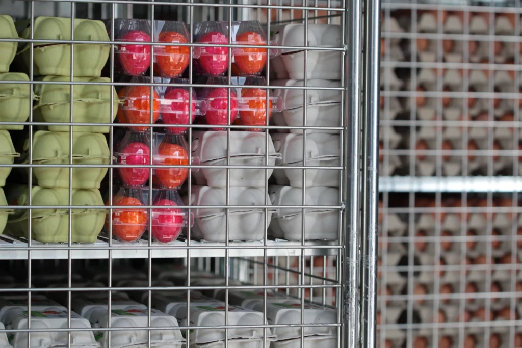 Foto: Eierpackungen hinter Gittern (© Yavuz Arslan | mein-ei.nrw)